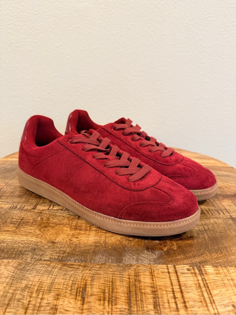 JustFab Women's Portia Faux Suede Low-Top Sneakers in Burgundy Size 9